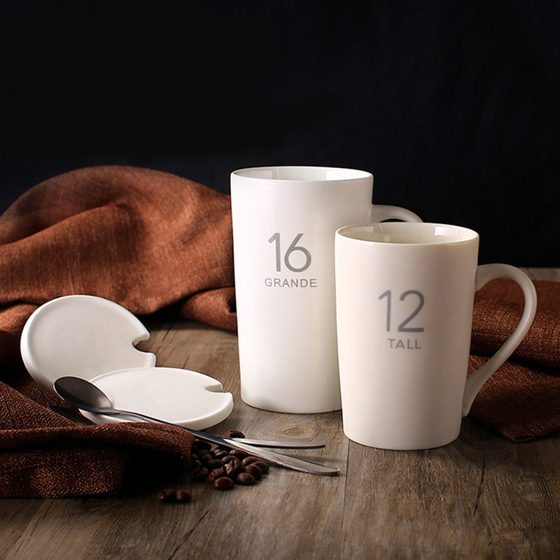 簡約陶瓷杯子帶蓋帶勺子 大容量喝水杯馬克杯咖啡創意情侶杯定製批發・進口・工廠・代買・代購