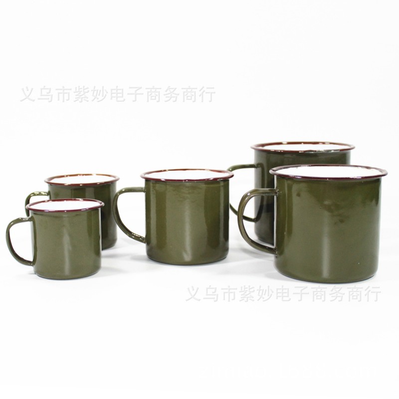 軍訓搪瓷軍綠色口杯 軍用品搪瓷杯子 紅軍老式搪瓷茶缸可定製批發・進口・工廠・代買・代購