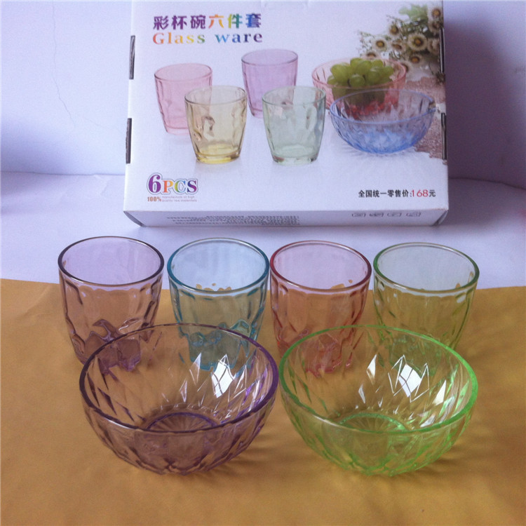 新款創意雨點杯彩杯碗6件套 炫彩杯碗套裝鉆石碗六件套可加印LOGO工廠,批發,進口,代購