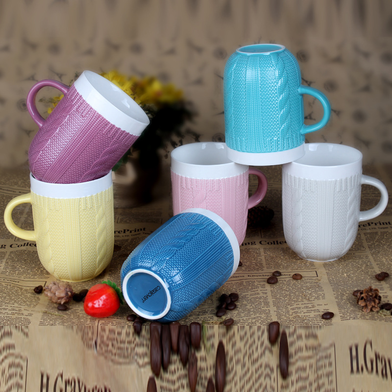 廣告馬克杯 禮品陶瓷杯特色咖啡浮雕毛線杯 日用牛奶杯logo定製工廠,批發,進口,代購
