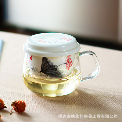 陶瓷玻璃水杯 泡茶杯帶蓋 茶杯過濾工廠,批發,進口,代購