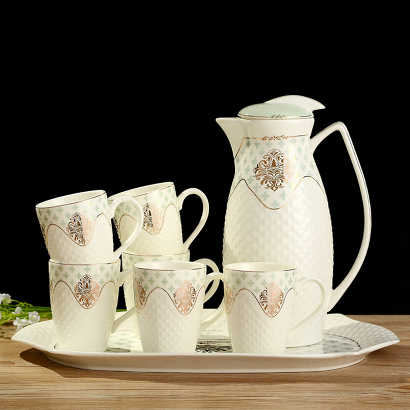 批發陶瓷耐熱涼水壺水杯套裝 大容量歐式陶瓷冷水壺 正品茶盤茶具工廠,批發,進口,代購