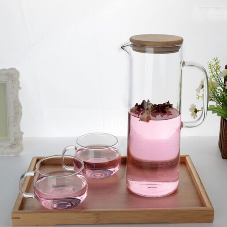 高硼矽耐熱玻璃涼水壺直身壺涼水杯泡茶壺燒水 竹蓋冷水壺1.5L批發・進口・工廠・代買・代購