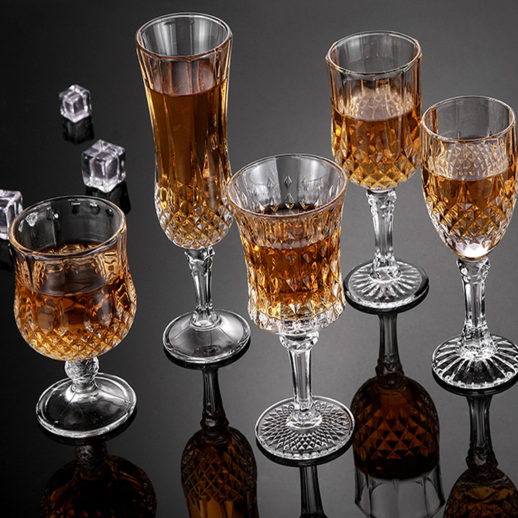 玻璃紅葡萄酒杯 香檳威士忌玻璃酒杯 歐式玻璃鉆石高腳餐廳杯子工廠,批發,進口,代購