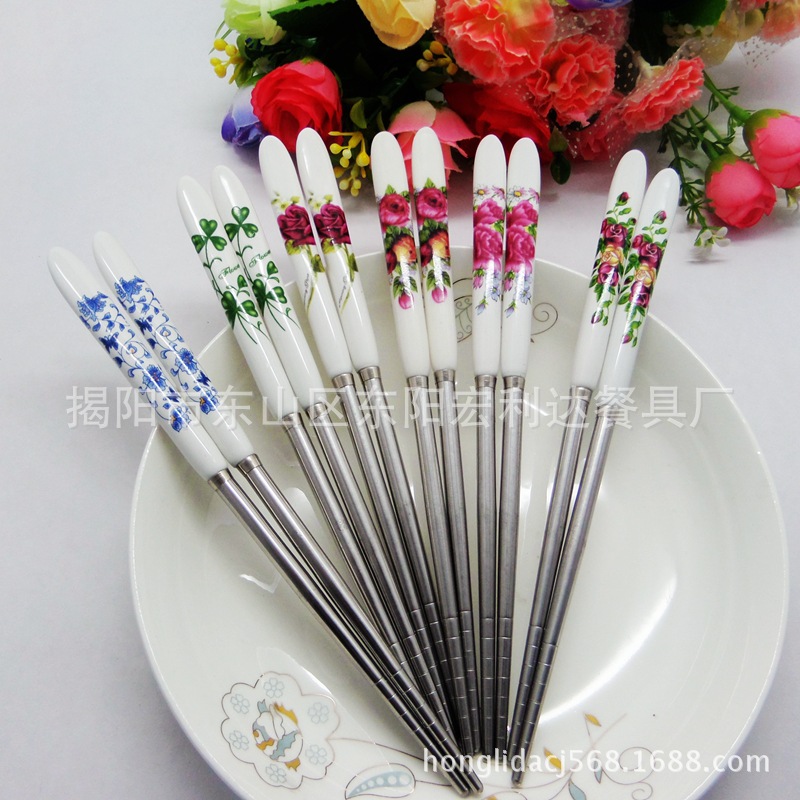 19cm精美陶瓷筷子 不銹鋼餐具 創意卡通圖案工廠,批發,進口,代購
