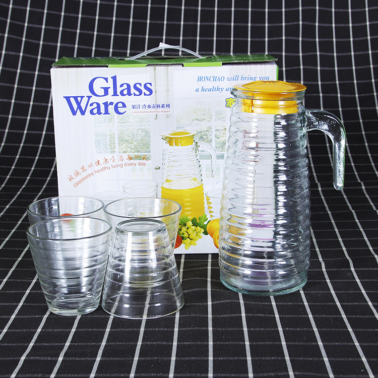玻璃水壺波紋水具五件套 促銷冷水壺果汁壺贈品水具套裝禮品批發・進口・工廠・代買・代購