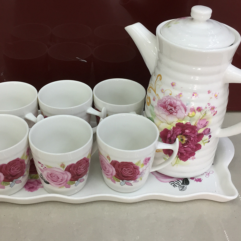 螺紋水具五件套 日常傢用茶杯水壺彩盒套裝 高檔茶壺促銷禮品現貨工廠,批發,進口,代購