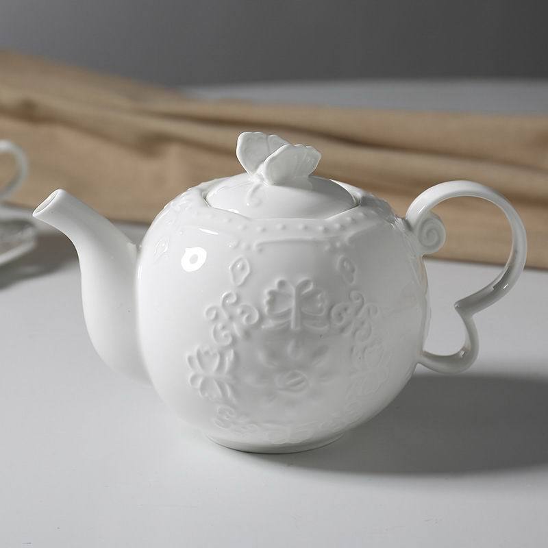 歐式蕾絲創意純白水壺 浮雕陶瓷歐式茶壺咖啡壺水壺花茶壺工廠,批發,進口,代購