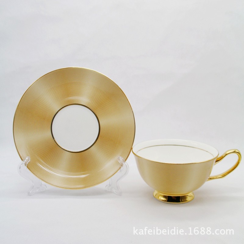 2杯2碟套裝 外貿咖啡杯碟 條紋金底色 彩金骨瓷 歐式咖啡杯碟工廠,批發,進口,代購