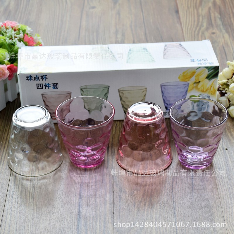 韓式彩色玻璃水杯  炫彩雨點杯四件套 玻璃杯套裝 可以定製logo批發・進口・工廠・代買・代購