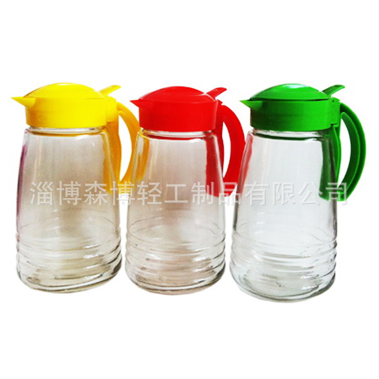 廠傢直銷1.5L玻璃冷水壺 塑把手蓋密封墊圈不漏水底部橫紋圖案批發・進口・工廠・代買・代購
