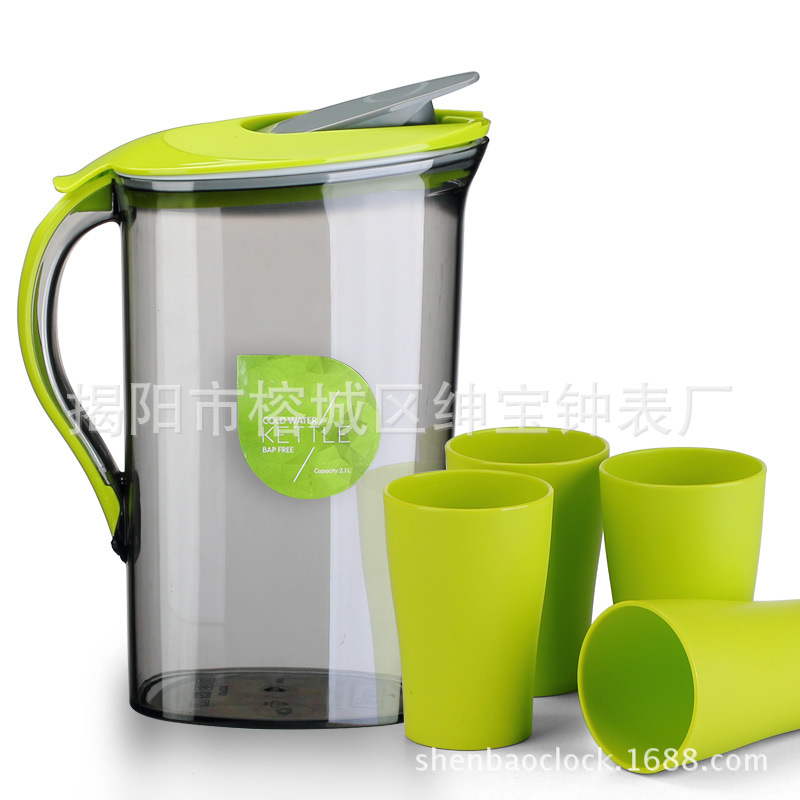 韓國貝合塑料冷水壺5件套裝 2.1L大容量涼水壺和0.2L杯子工廠,批發,進口,代購
