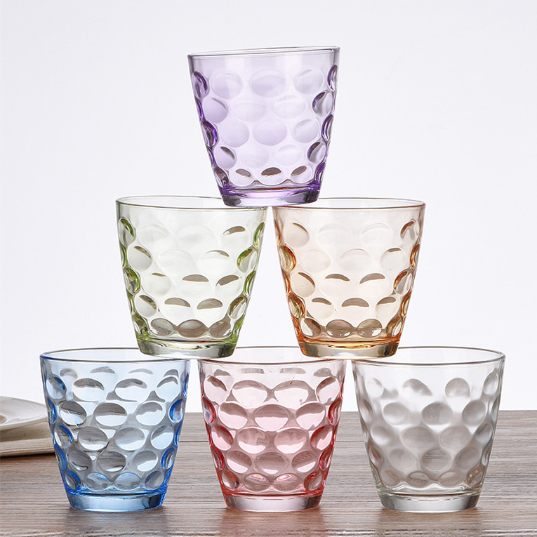 彩色珠點玻璃水杯創意杯子 傢用耐熱玻璃杯套 果汁杯啤酒杯 6隻裝工廠,批發,進口,代購