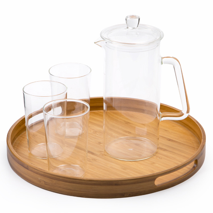 茶具套裝產地貨源 玻璃茶壺茶杯圓形竹木茶盤整套玻璃水具定製工廠,批發,進口,代購