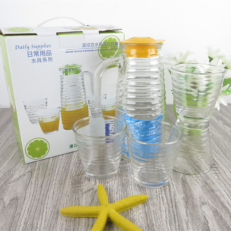 批發冷水壺套裝 玻璃水具 波紋涼水壺水杯五件套 促銷禮品贈品批發・進口・工廠・代買・代購