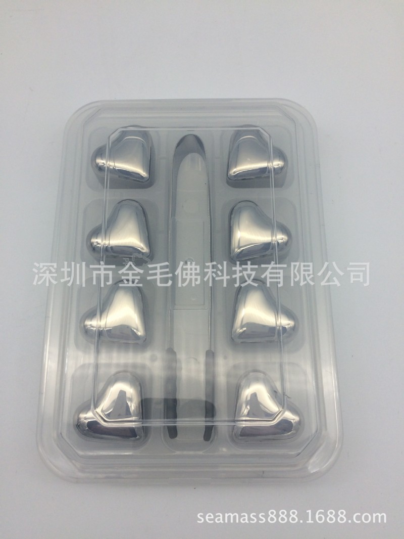 不規則形狀 心形冰酒石 不銹鋼威士忌冰酒石  8粒裝 配帶冰夾批發・進口・工廠・代買・代購