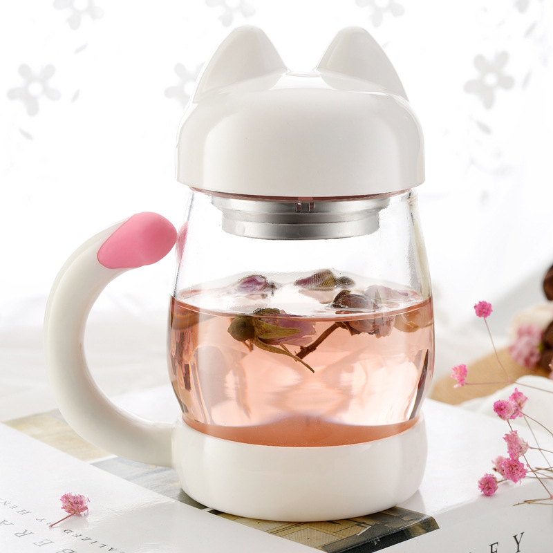 小貓咪杯子單層玻璃杯水杯女花茶杯過濾帶蓋創意可愛水杯批發定製工廠,批發,進口,代購