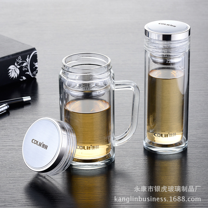 廠傢直銷創意禮品透明蓋雙層玻璃杯子茶水茶水杯饋贈佳品定製logo批發・進口・工廠・代買・代購