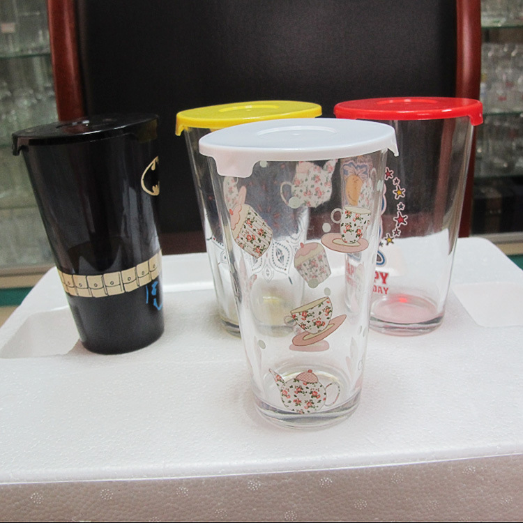 廠傢直銷玻璃杯 玻璃水杯 牛奶杯 可定製禮品 贈品帶蓋玻璃杯套裝批發・進口・工廠・代買・代購