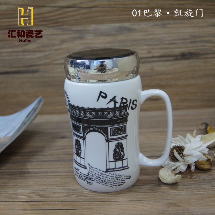 廠傢直銷 陶瓷杯創意帶鏡麵蓋杯 隨手杯辦公室水杯 禮品批發零售批發・進口・工廠・代買・代購