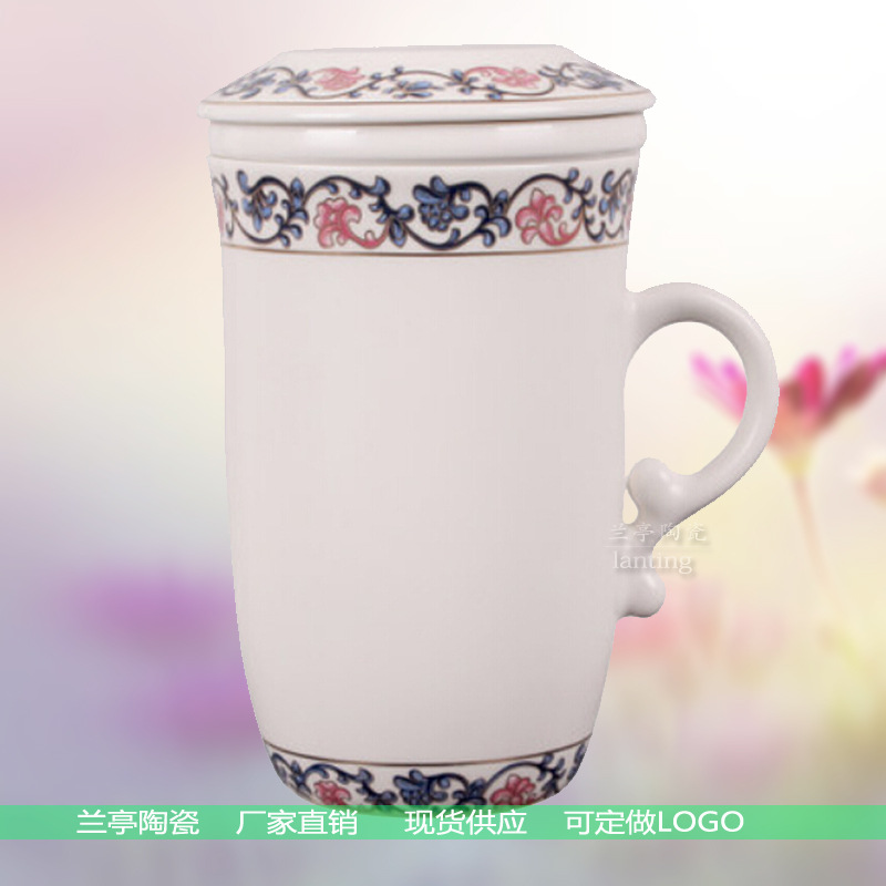 廠傢直銷陶瓷水杯三件套帶蓋 杯子定製LOGO高檔禮品茶杯三件套工廠,批發,進口,代購