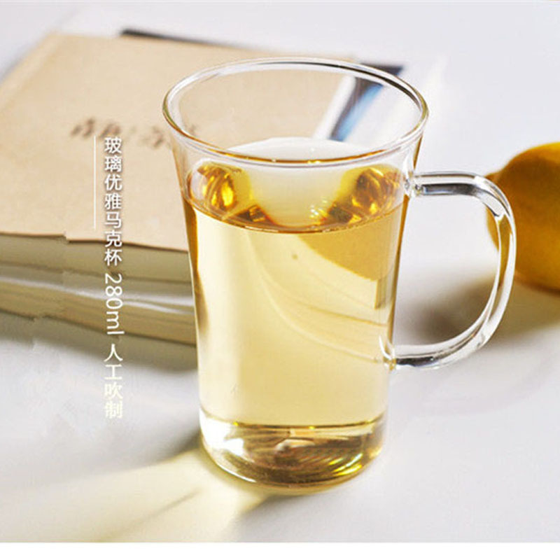加厚款人工吹製耐熱玻璃透明綠茶杯耐熱單層馬克杯帶把玻璃咖啡杯批發・進口・工廠・代買・代購