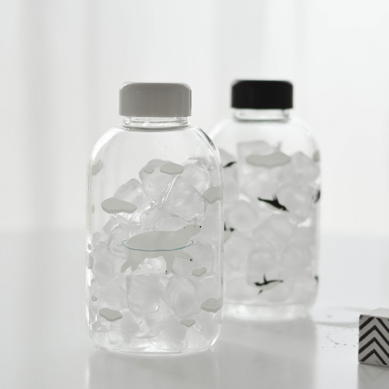 極地北極熊企鵝高硼矽耐熱玻璃杯 創意水壺便攜隨手杯送杯套 0.37批發・進口・工廠・代買・代購