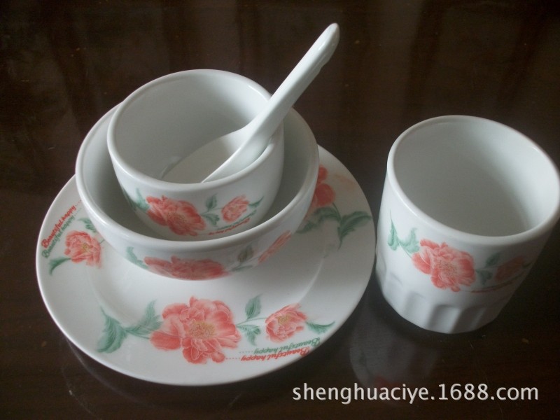 消毒餐具5件套，消毒餐具廠傢供應，釉中彩朵花餐具，可加印LOGO工廠,批發,進口,代購