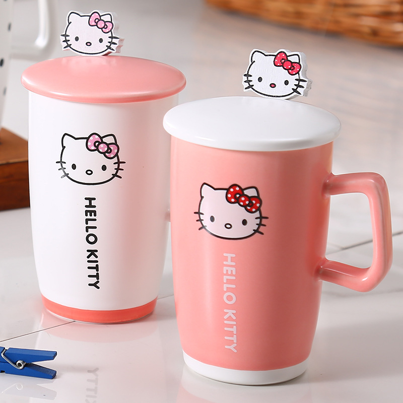 可愛林可hellokitty卡通水杯創意帶蓋勺陶瓷杯子大號馬克杯牛奶杯工廠,批發,進口,代購