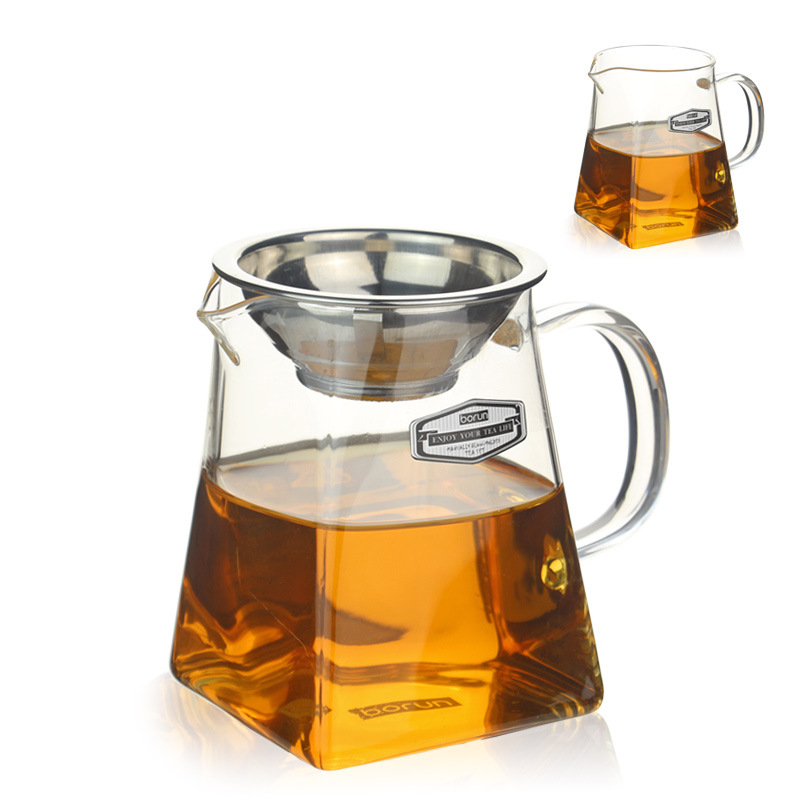 廠批耐熱加厚玻璃公道杯 不銹鋼過濾四方形茶海茶杯350ML 勻杯批發・進口・工廠・代買・代購