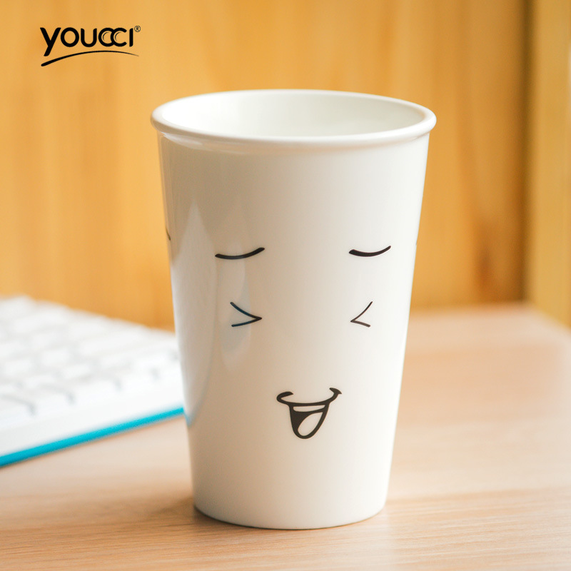 醴陵精陶 個性可愛禮品陶瓷杯子 創意旋轉表情咖啡馬克杯工廠,批發,進口,代購