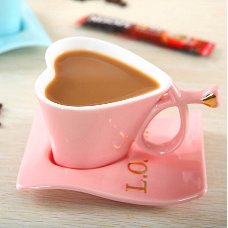 福龍新款直銷 創意心形陶瓷杯 歐式咖啡心形杯碟 情侶愛心馬克杯工廠,批發,進口,代購