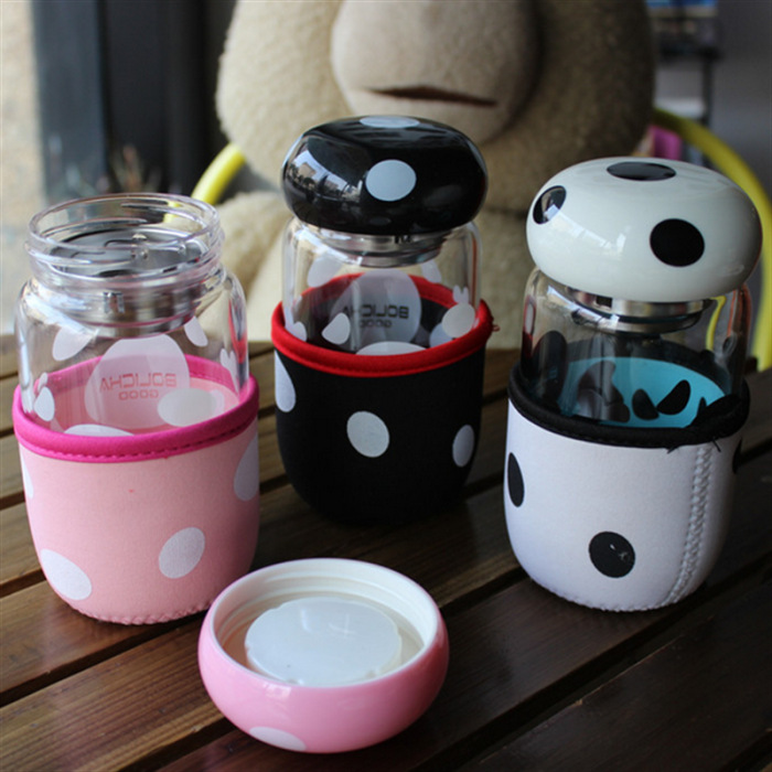 韓國創意女玻璃杯便攜可愛耐熱學生水杯杯子過濾茶杯蘑菇杯隨手杯工廠,批發,進口,代購