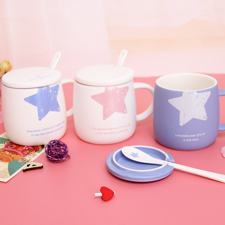 新款特價星星馬克杯子 韓國創意卡通可愛帶蓋陶瓷杯定製批發水杯工廠,批發,進口,代購
