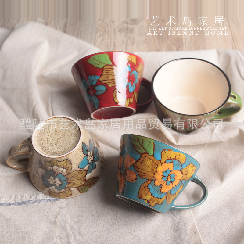 個性手繪陶瓷杯子 特色大號馬克杯 個性創意情侶 復古咖啡杯工廠,批發,進口,代購