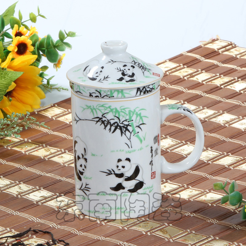 2015新款創意陶瓷熊貓馬克杯 花茶杯 辦公水杯個人過濾茶禮品杯工廠,批發,進口,代購