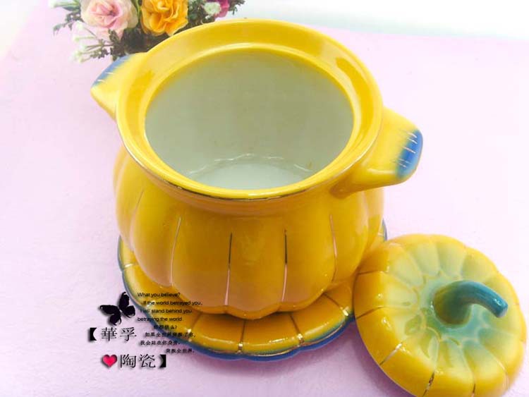 潮州酒店日用高檔餐具色釉南瓜陶瓷湯盅 隔水南瓜煲 糖缸擺件批發・進口・工廠・代買・代購