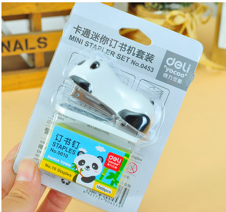 韓國文具批發 超可愛熊貓卡通迷你學生訂書機套裝配送1000針 0453工廠,批發,進口,代購