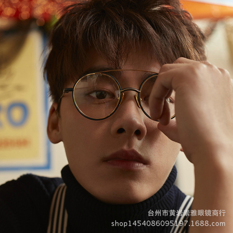 李易峰同款平光鏡圓形眼鏡架男潮流歐美近視眼鏡女復古雙梁眼睛框工廠,批發,進口,代購