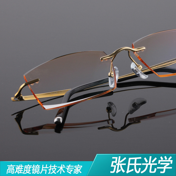 新款619切邊女款平光鏡 簡約近視眼鏡框 純鈦無框眼鏡架批發工廠,批發,進口,代購
