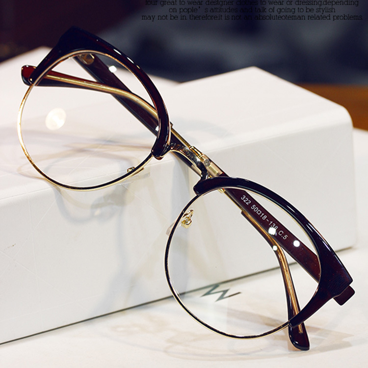 新款復古金屬半框平光鏡 貓眼眼鏡框鏡架男女適用可配近視眼鏡批發・進口・工廠・代買・代購