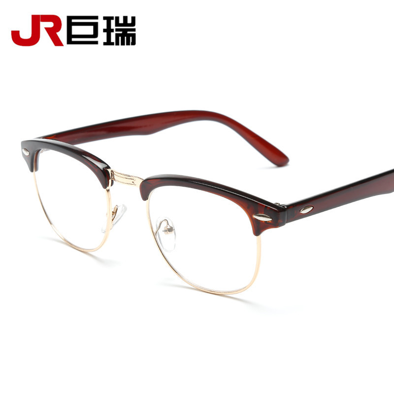 新款半金屬平光鏡 雙米釘男女通用眼鏡 復古大框近視眼鏡框架975工廠,批發,進口,代購