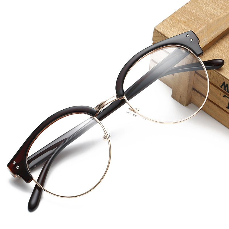 新款明星款韓版小清新眼鏡 復古半框平光鏡 米釘圓形近視鏡架批發工廠,批發,進口,代購