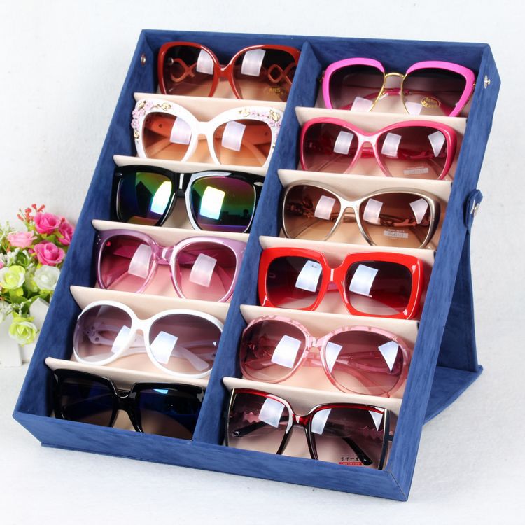 批發高檔鹿皮絨眼鏡收納盒12格眼鏡展示盒18格可站立太陽鏡展示盒工廠,批發,進口,代購