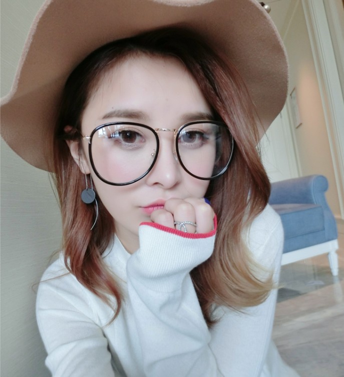 韓版文藝超大框大臉顯瘦眼鏡框女復古金屬透明圓平光鏡架圓臉眼鏡工廠,批發,進口,代購