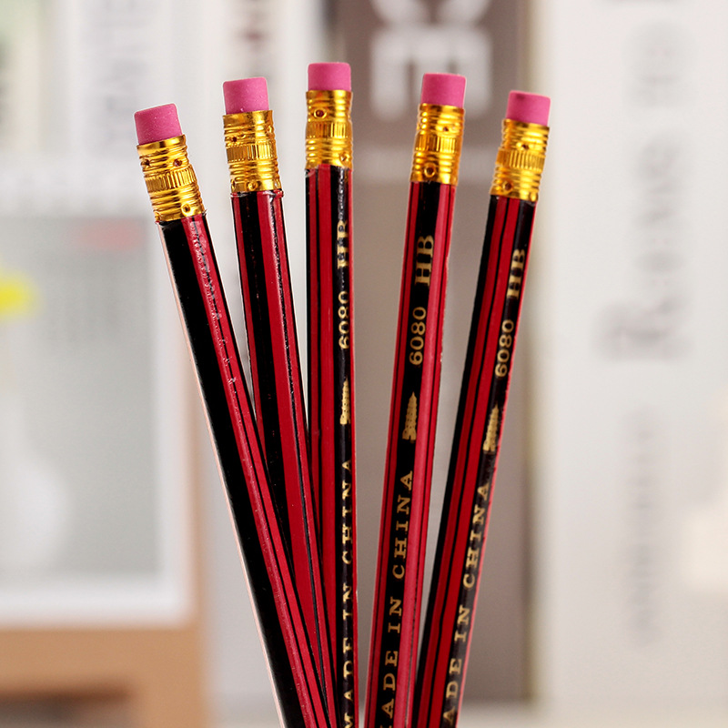 U1431  精品紅黑抽條橡皮頭鉛筆  環保無鉛毒HB木製鉛筆 學生文具工廠,批發,進口,代購