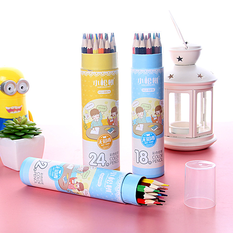 兒童彩色鉛筆12色24色學生繪畫塗鴉塗高級色彩鉛筒裝創意文具批發工廠,批發,進口,代購