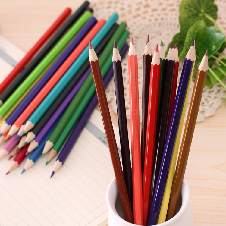 可愛彩色鉛筆 筒裝學生卡通創意繪畫木質彩鉛原木 長款12色24色批發・進口・工廠・代買・代購