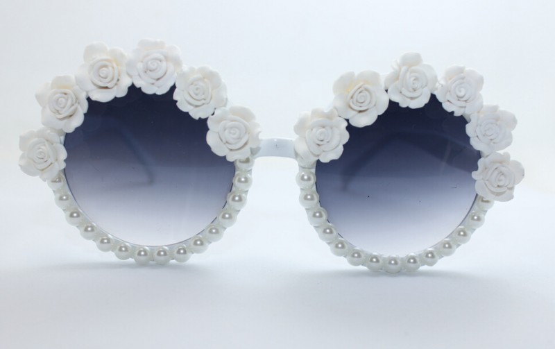 Resin flower Sunglasses圓框樹脂半玫瑰花半珍珠 孫儷同款太陽鏡批發・進口・工廠・代買・代購