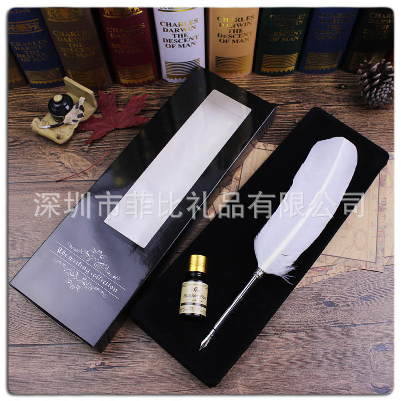 天然羽毛筆天窗禮盒套裝，火雞羽毛蘸水筆，天然復古羽毛筆批發・進口・工廠・代買・代購